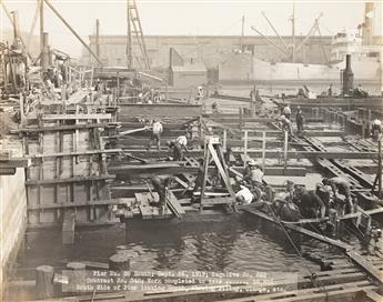 (CONSTRUCTION) An album with 72 photographs documenting the construction of Municipal Pier No. 30 South, Philadelphia, Pennsylvania.